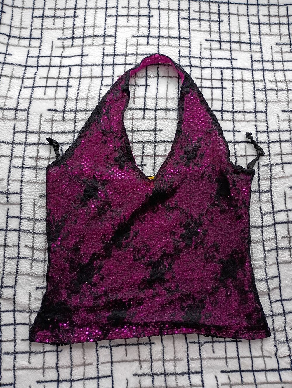 Vintage CHECK IT OUT Brand Pink Lace Sequin Halter Cami Top NWOT